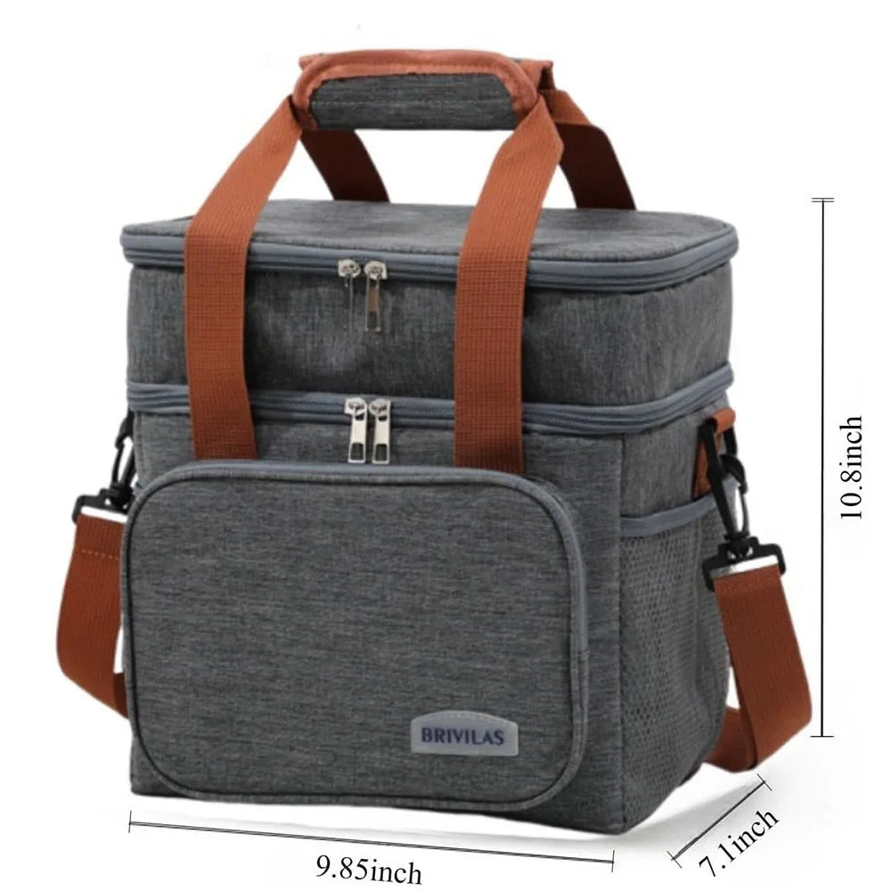 Insulated Lunch Box for Men & Women Collapsible Leakproof Double Cooler Bag Large Capacity Travel Camping Lunch Bags for Work