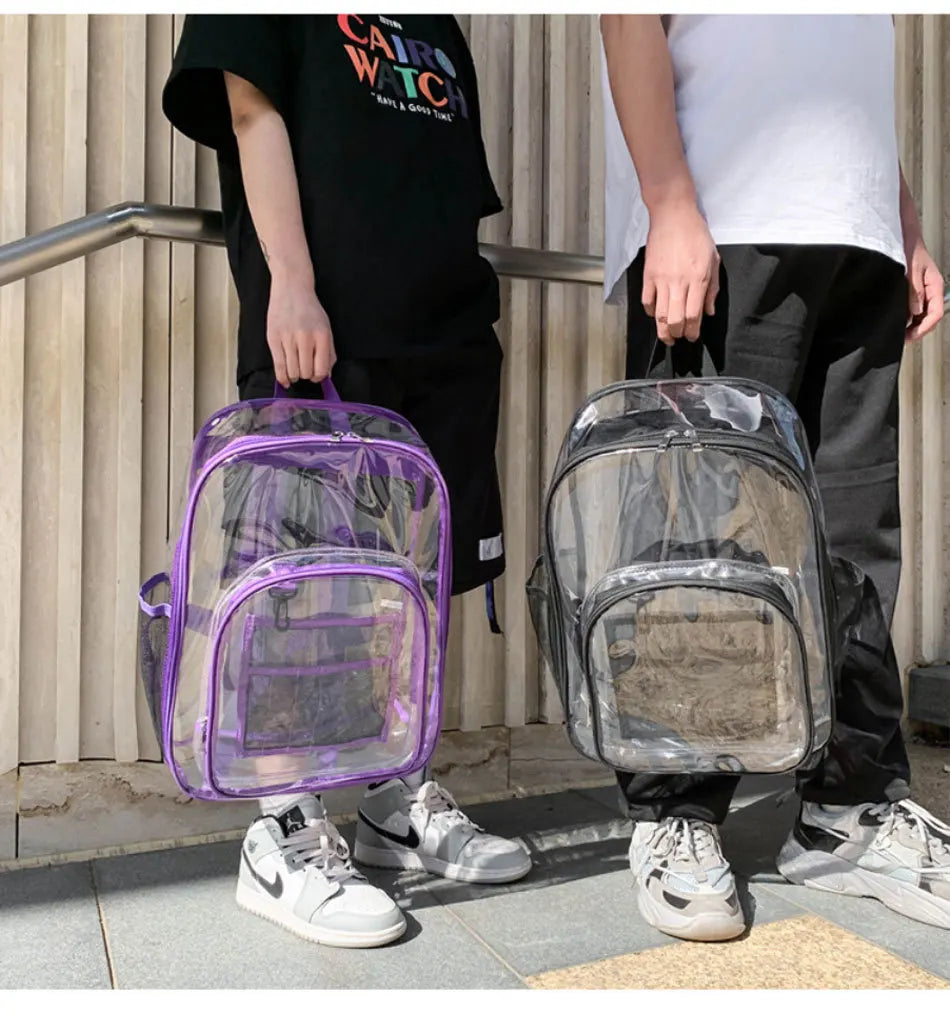 Large Capacity Transparent PVC Backpack – Waterproof School & Travel Bag for Students