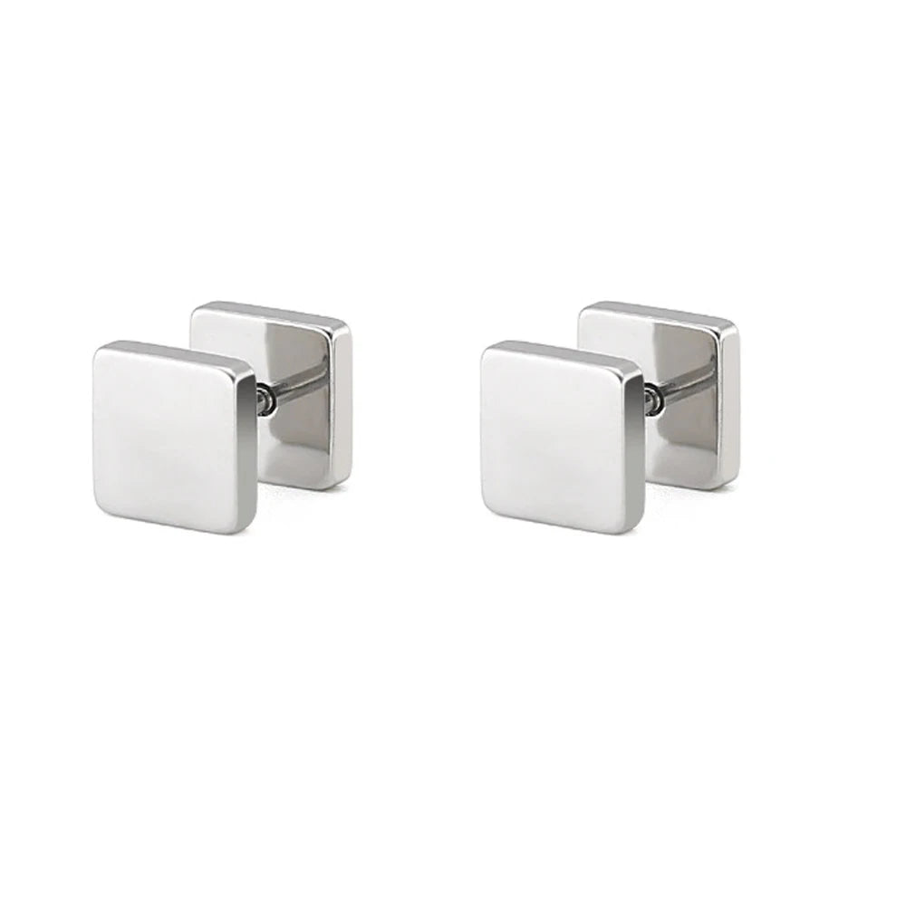 1 Pair Black Stainless Steel Round/Triangle/Square Stud Earrings For Women Dumbbell Pierceing Earrings Men Punk Fashion Jewelry