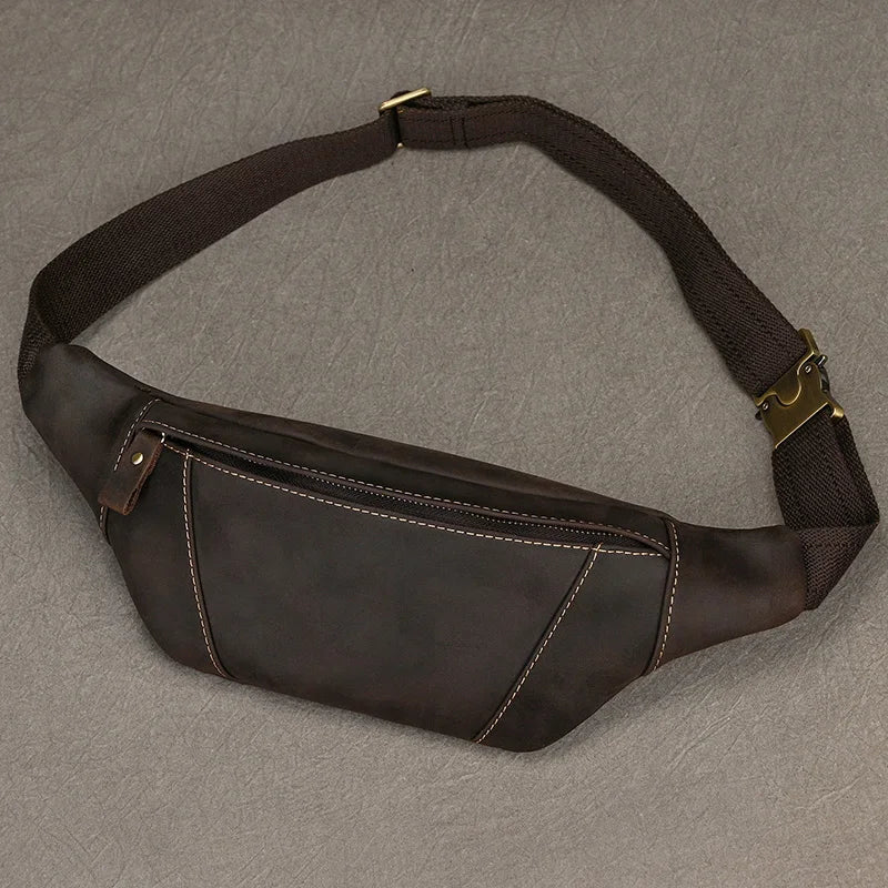 Luufan Crazy Horse Cowhide Leather Waist Bag — Men's Mini Travel Fanny Pack & Phone Pouch