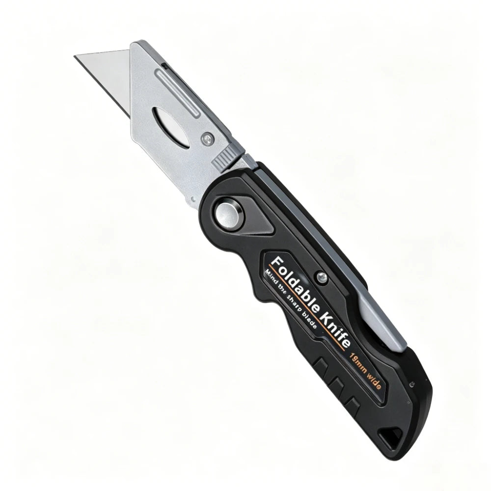 Foldable Utility Knife with Replaceable Blade – Heavy Duty Box Cutter with Belt Clip for Cardboard, Leather & Paper