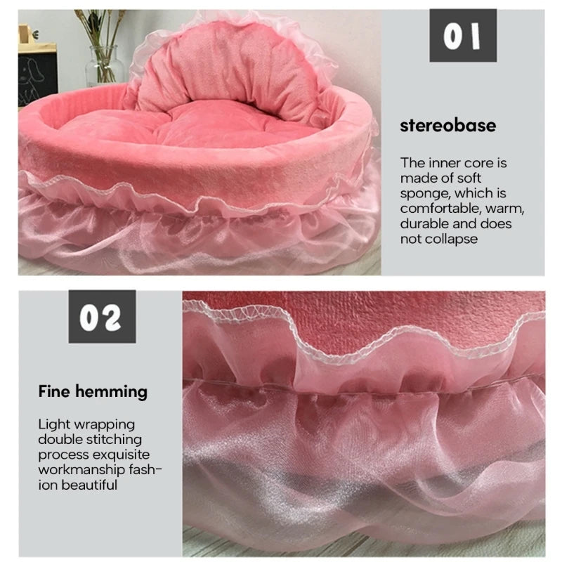 Elegant Lace Dog Puppy Bed Ruffled Princess Sofa for Small to Pets Creative Pink Lace Pet Bed Nest