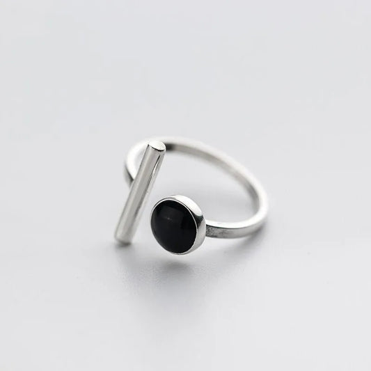 925 Sterling Silver Black Round Open Cocktail Ring – Luxury Statement Ring for Women