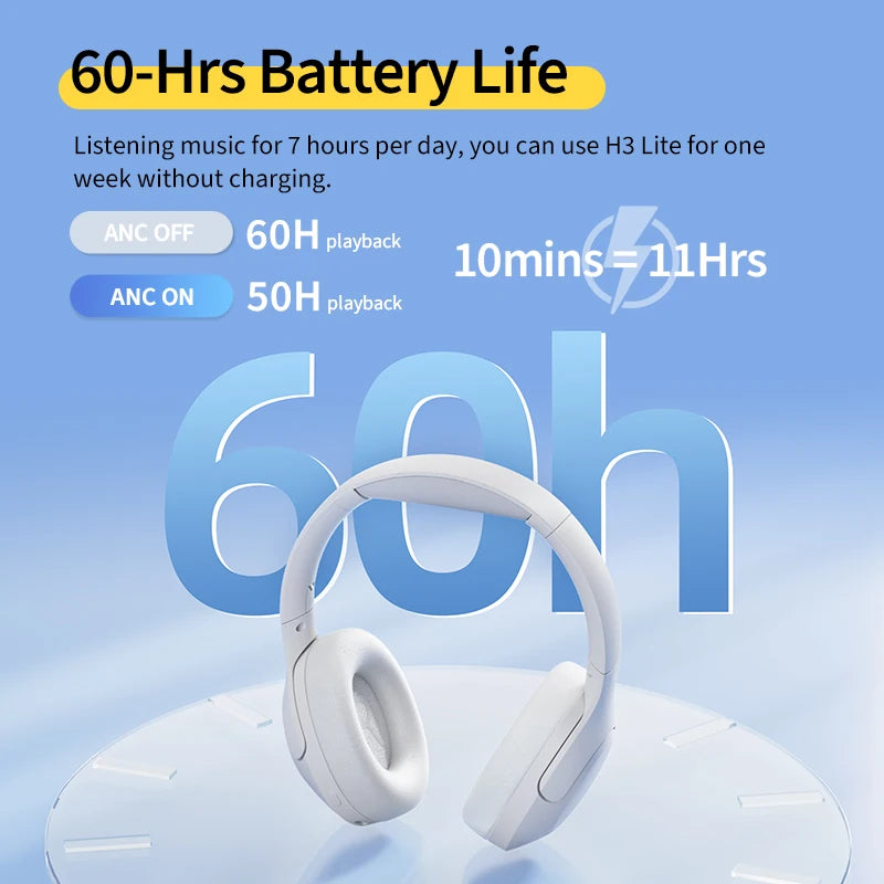 QCY H3 Lite ANC Wireless Headphones — Bluetooth 5.3, 60H Battery, Active Noise Cancelling