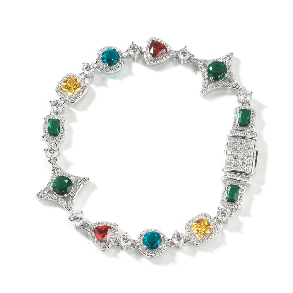 THE BLING KING Women Rainbow Necklace Iced Out Multi Color Triangle Round Rectangle Gemstoms Bracelet HipHop Jewelry For Gift