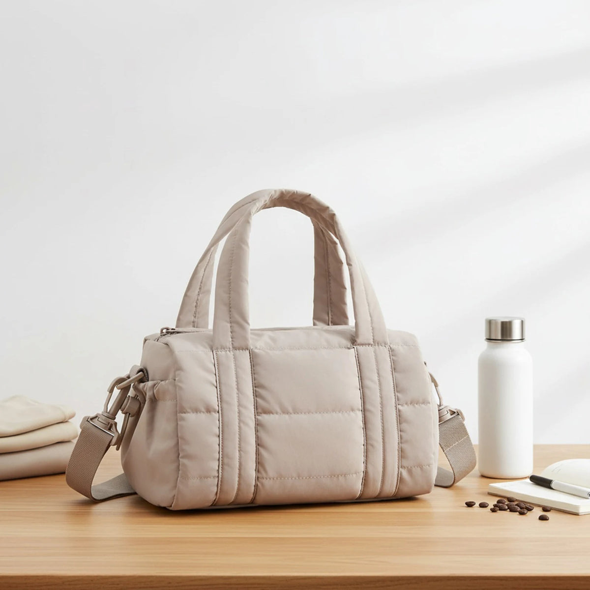 Women's Quilted Nylon Duffle Bag – Crossbody Gym & Travel Shoulder Bag