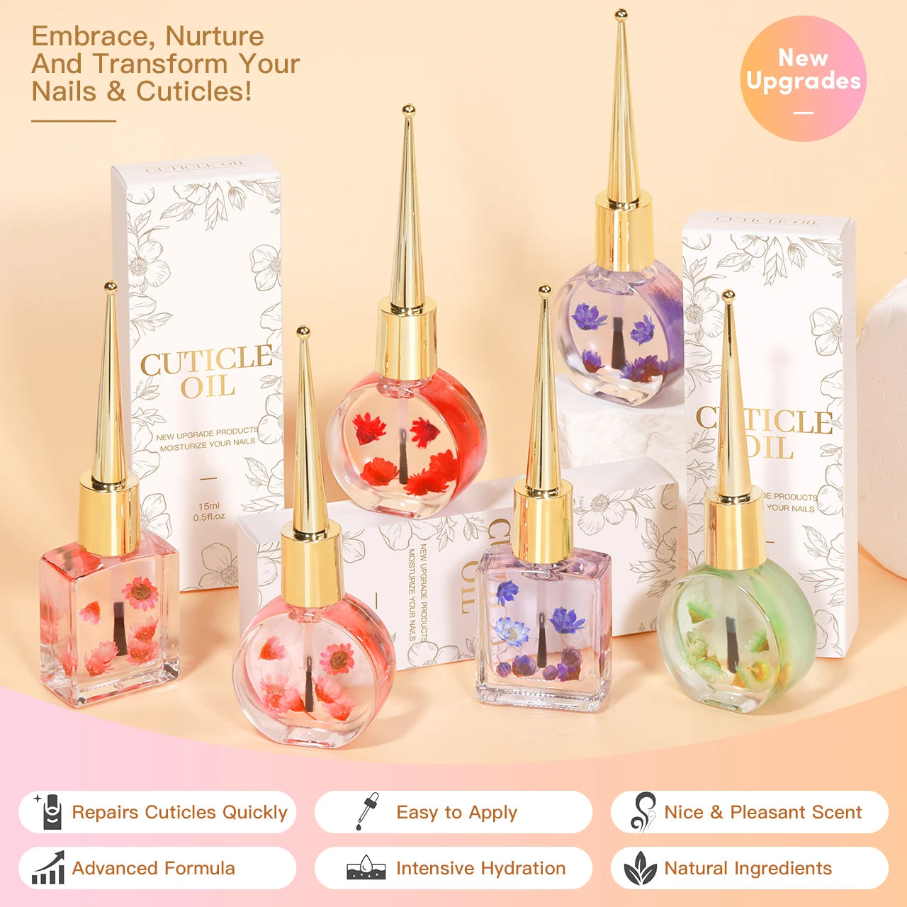 IDOL COLOR Cuticle Oil with Real Flowers — Vegan Nail Care Oil 15ml