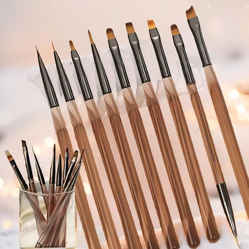 Nail Art Gel Brush Set — 9Pcs Nail Extension & Design Painting Tools