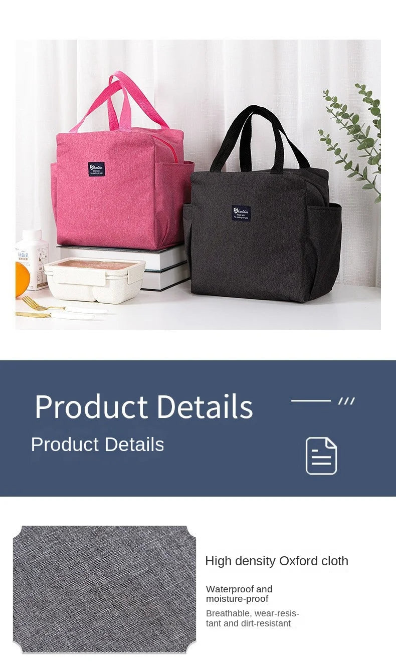 Portable Double Pocket Insulated Bento Bag — Aluminum Foil Lunch Bag for Work & School