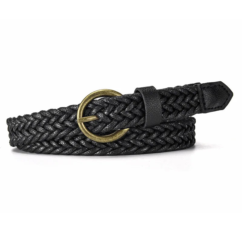 1.8x105cm Fashion Woven Thin Belt Vintage Jeans Dress Accessories Simple Pin Buckle Waistband for Women