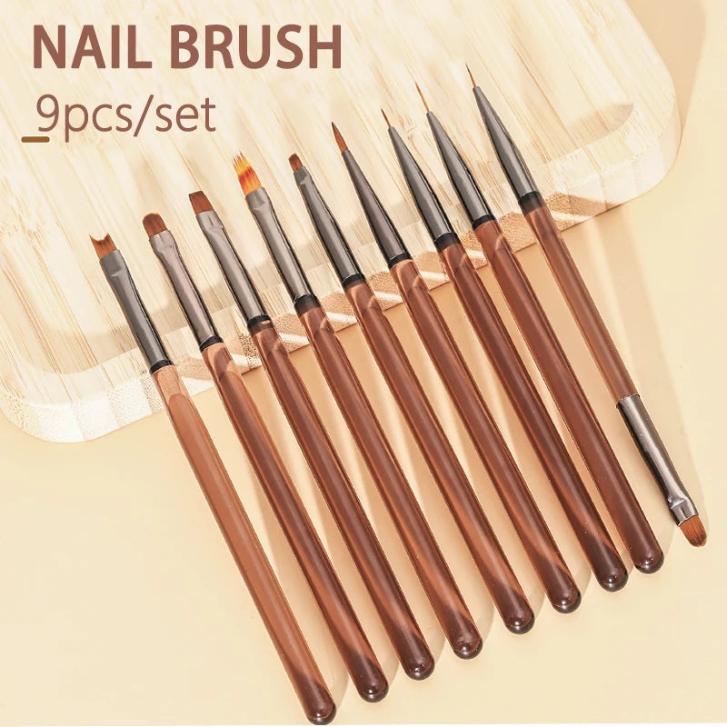 9PCS Nail Art Brush & Liner Set — DIY Acrylic Painting & Design Pens