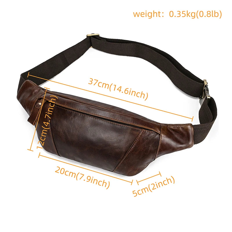 Luufan Crazy Horse Cowhide Leather Waist Bag — Men's Mini Travel Fanny Pack & Phone Pouch