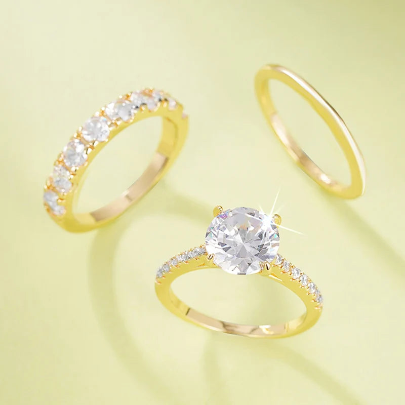 3-Piece Cubic Zirconia Bridal Ring Set for Women – Luxury Engagement Wedding Fashion Jewelry