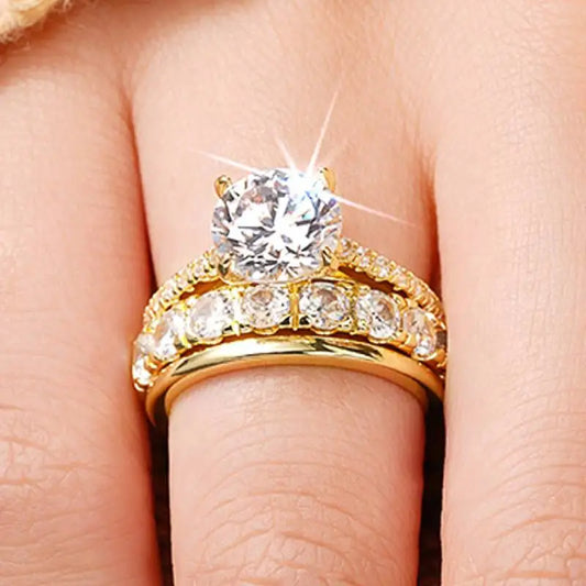 3-Piece Cubic Zirconia Bridal Ring Set for Women – Luxury Engagement Wedding Fashion Jewelry