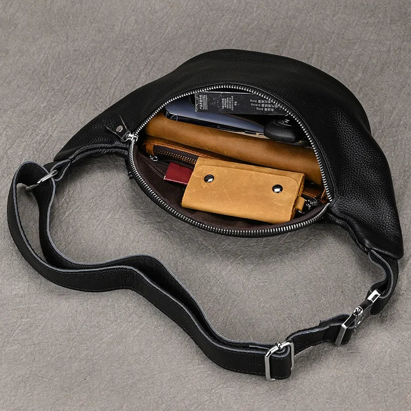 Newsbirds Men's Genuine Leather Chest Bag — Vintage Crossbody Sling & Outdoor Belt Pouch