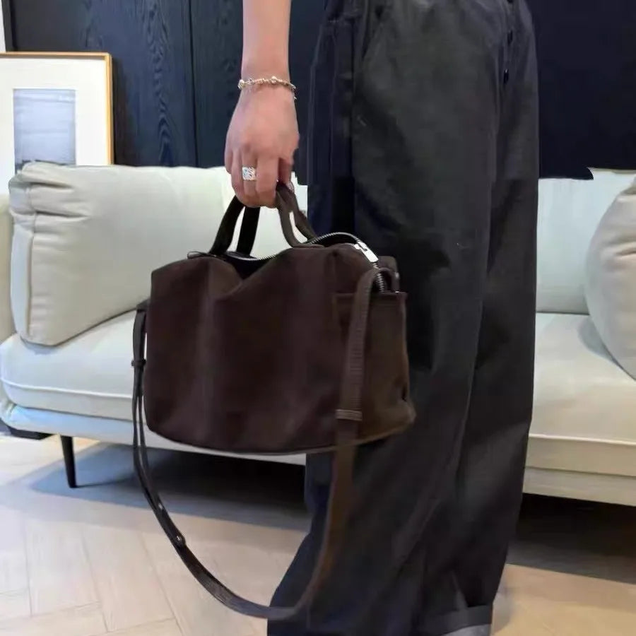 Flannel Suede Bowling Bag | Women's Versatile Crossbody Handbag