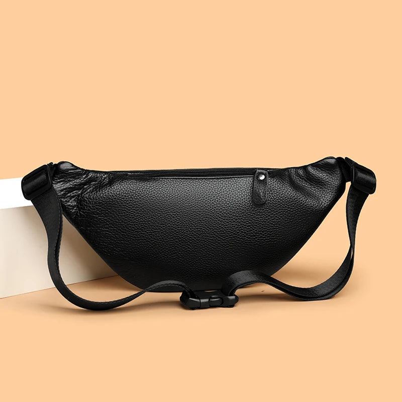Minimalist Genuine Leather Waist Bag — Unisex Vintage Pebbled Crossbody Chest Pack