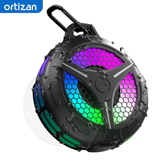 Ortizan IPX7 Waterproof Bluetooth Shower Speaker — 15W HD Sound, RGB Lights, 10Hr Battery