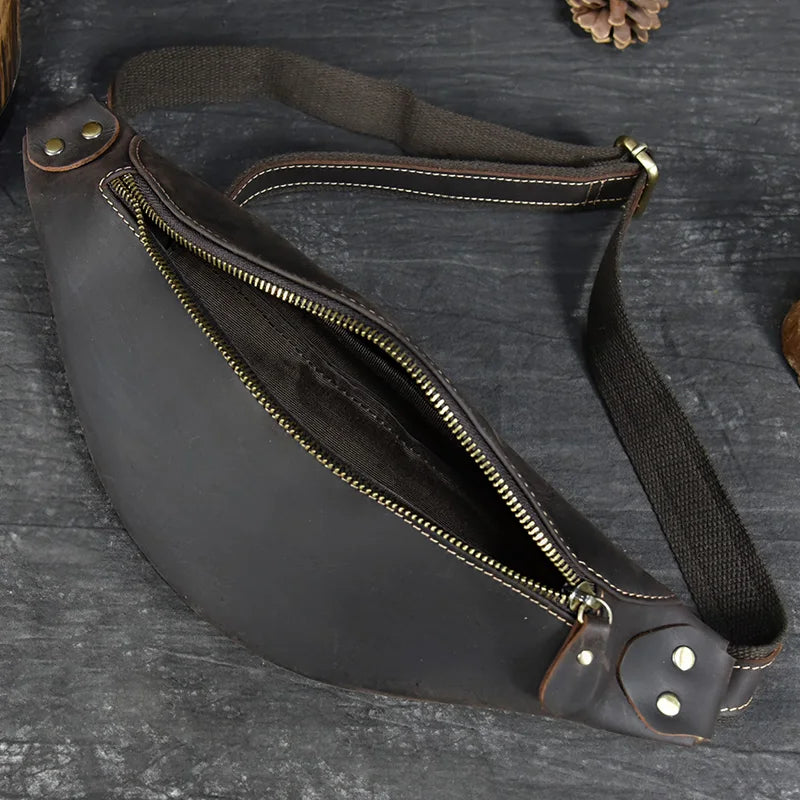 Newsbirds Men's Genuine Leather Chest Bag — Vintage Crossbody Sling & Outdoor Belt Pouch