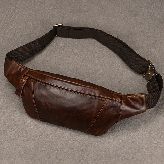 Newsbirds Men's Genuine Leather Chest Bag — Vintage Crossbody Sling & Outdoor Belt Pouch