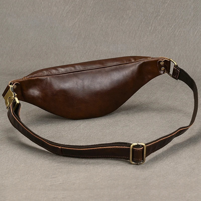 Newsbirds Men's Genuine Leather Chest Bag — Vintage Crossbody Sling & Outdoor Belt Pouch