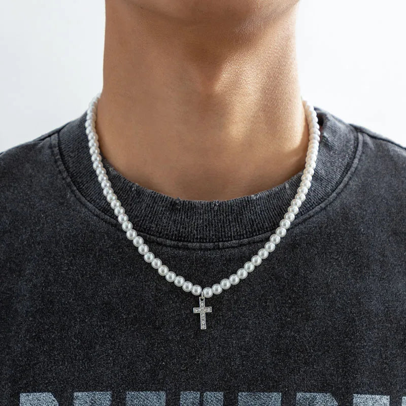 New in Pearl Necklace Men Trendy Punk Skull Head Pendant Necklace Collar Neck Chains Hip-Hop Clavicle Chains Mens Pearl Jewelry