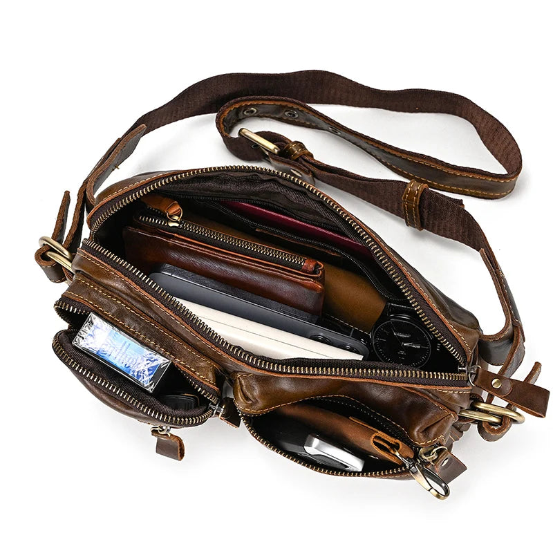 Newsbirds Men's Genuine Leather Chest Bag — Vintage Crossbody Sling & Outdoor Belt Pouch