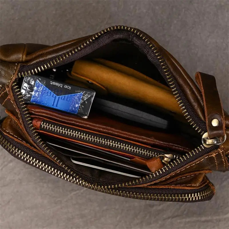 Newsbirds Men's Genuine Leather Chest Bag — Vintage Crossbody Sling & Outdoor Belt Pouch