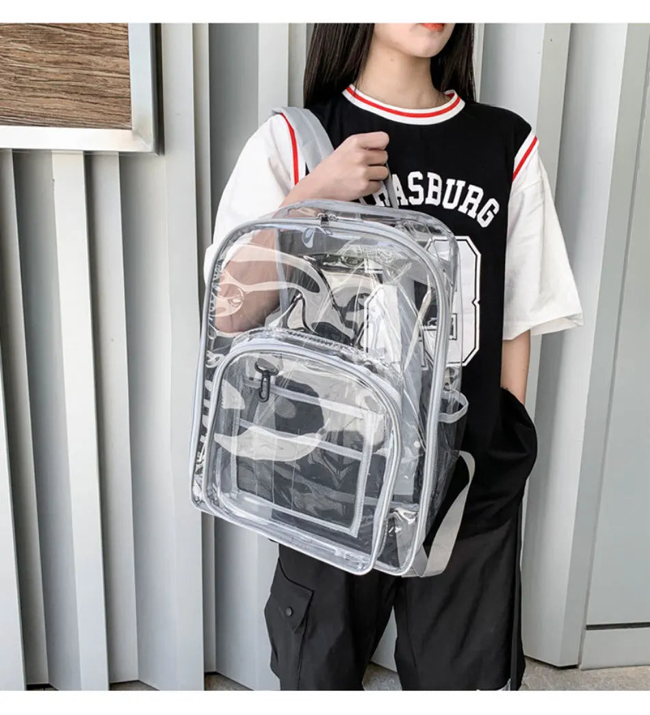 Large Capacity Transparent PVC Backpack – Waterproof School & Travel Bag for Students