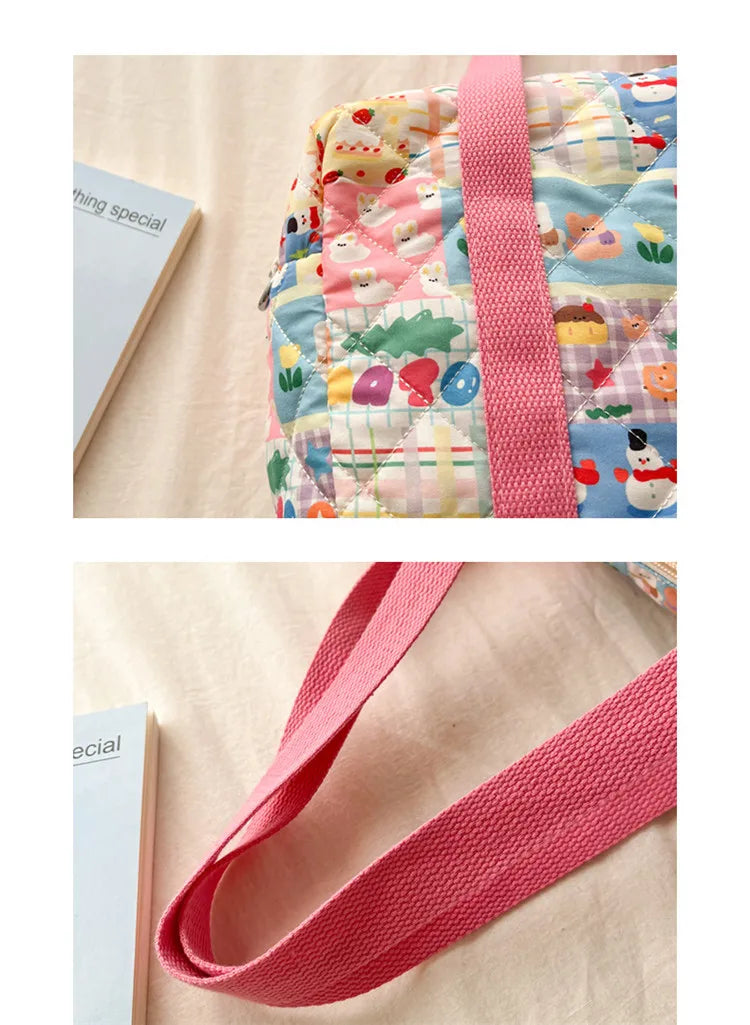 Women's Floral Quilted Shoulder Bag — Large Capacity Cotton Linen Tote