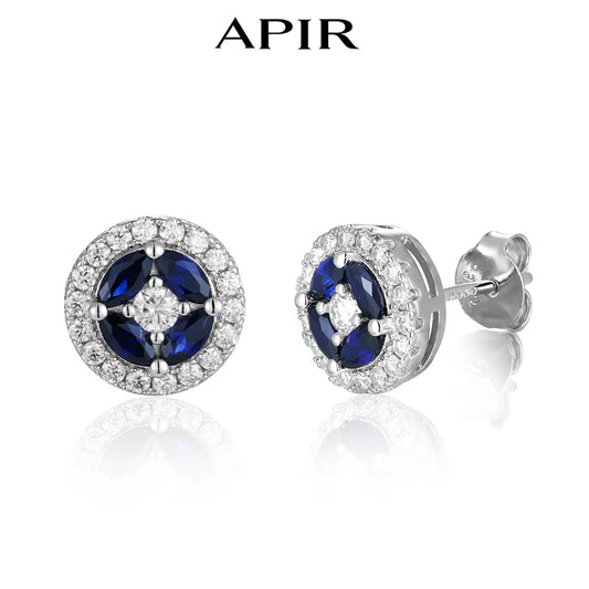 APIR Blue Sapphire Moissanite Stud Earrings for Men Women 925 Sterling Silver Marquise Blue Stone Diamonds Earrings Jewelry Gift