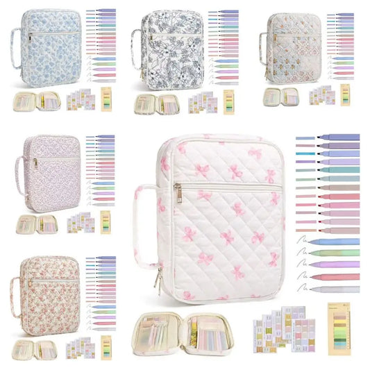 Floral Quilted Bible Cover Bag – Zipper, Handle & Optional Accessories | 9 Styles