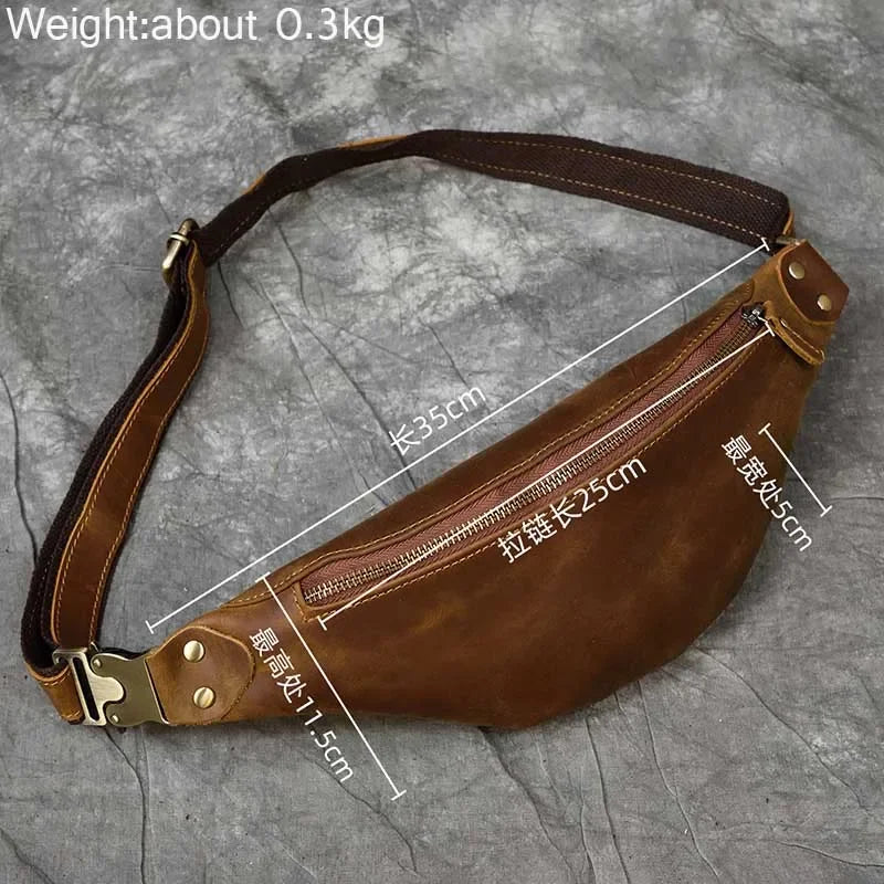 Luufan Crazy Horse Cowhide Leather Waist Bag — Men's Mini Travel Fanny Pack & Phone Pouch