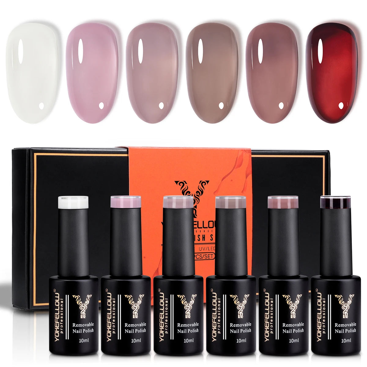 YOKEFELLOW 6-Piece Gel Nail Polish Set | Fall & Winter Seasonal Colors | UV/LED Semi-Permanent Gel Varnish