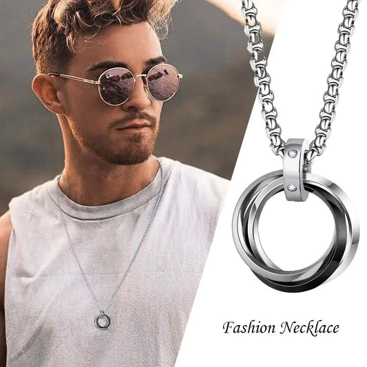 Casual Simple Interlocked 3 Circle Necklace for Men Women Chain Round Circle Pendant Stainless Steel Hippie Neck Collar Jewelry