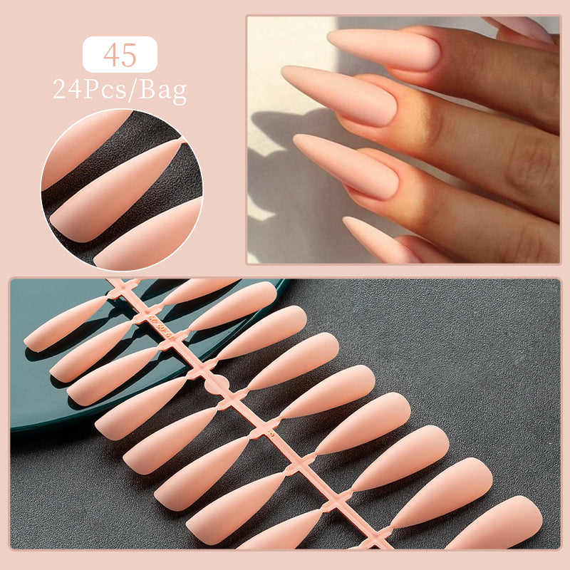 Frosted Almond & Coffin Press On Nails — 24Pcs Full Cover Nail Tips