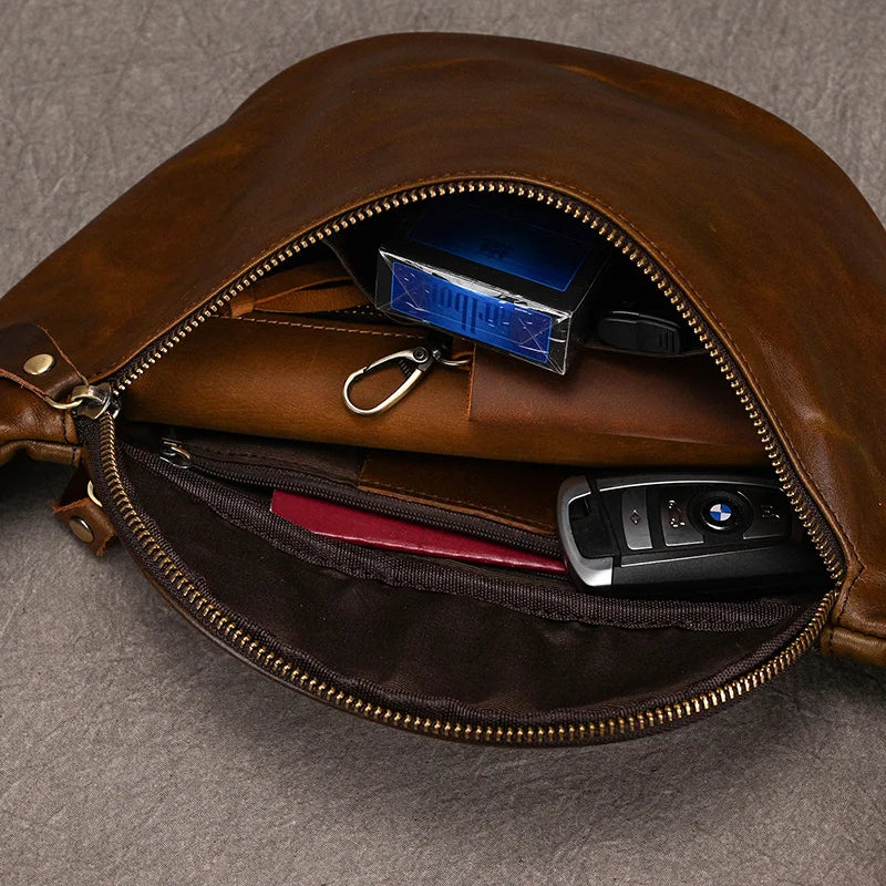 Luufan Crazy Horse Cowhide Leather Waist Bag — Men's Mini Travel Fanny Pack & Phone Pouch
