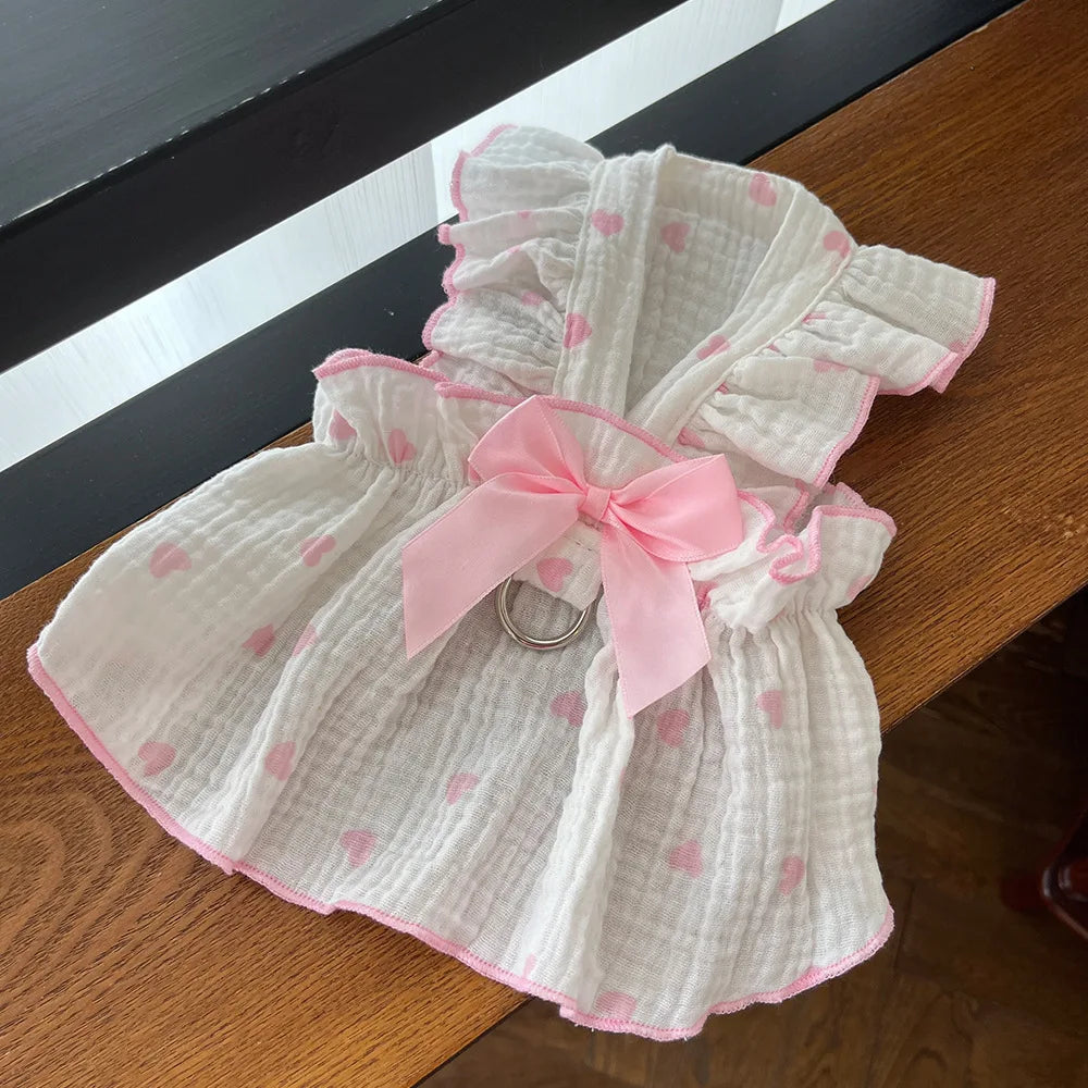 Pet dresses clothes for spring and summer dogs cats teddy bears Pomeranians plush toys  hearts all cotton fabric