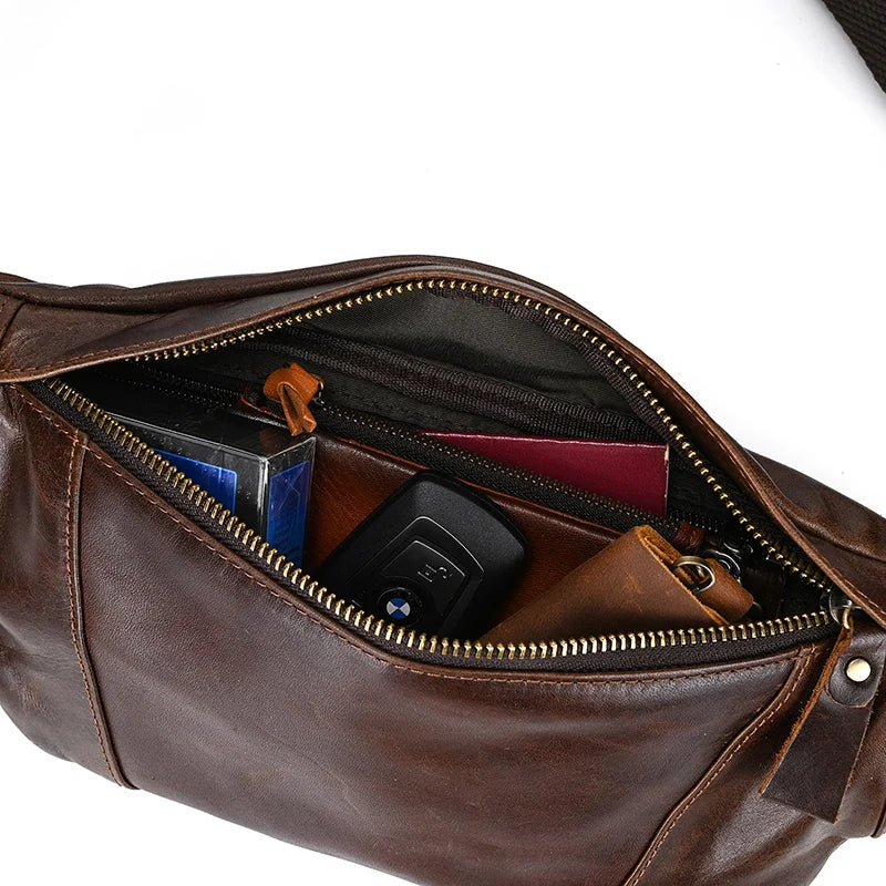 Luufan Crazy Horse Cowhide Leather Waist Bag — Men's Mini Travel Fanny Pack & Phone Pouch
