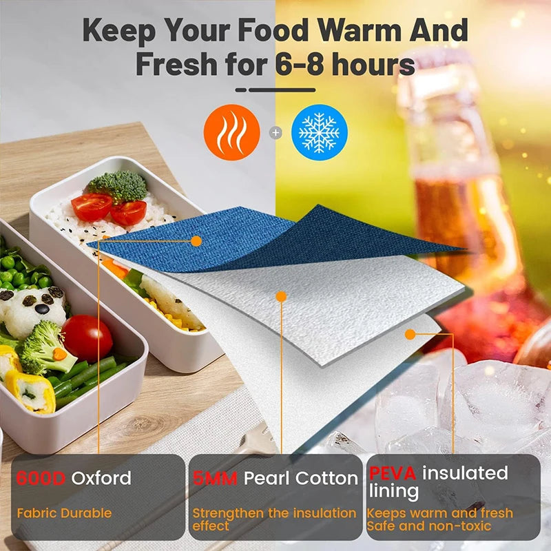 Insulated Lunch Bag with Side Mesh Pocket 6.3L Portable Lunch Box Waterresistant Leakproof Cool Bag for Outdoor Beach Bento Pack