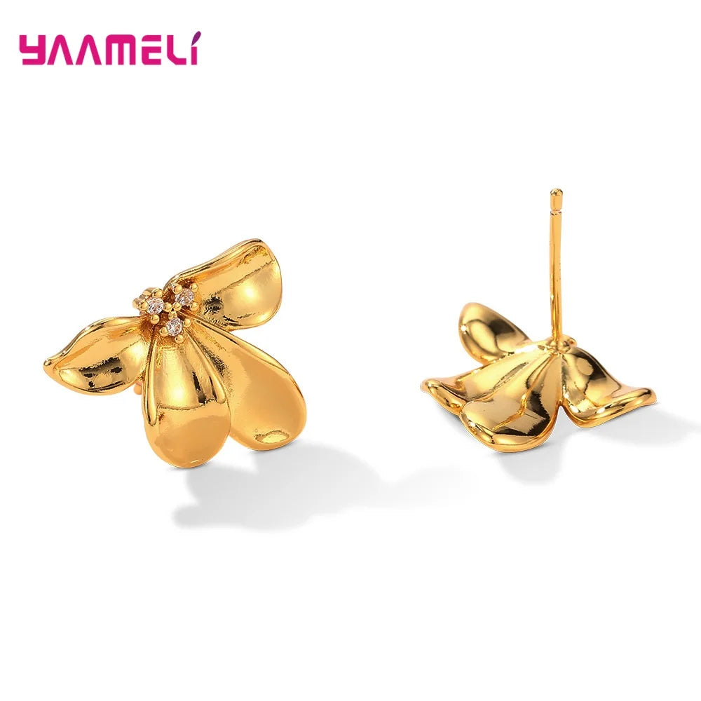 925 Sterling Silver Zircon Flower Stud Earrings for Women
