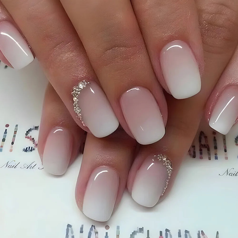 Glossy Pink Ballerina Press On Nails — 24Pcs Pink Gradient False Nails