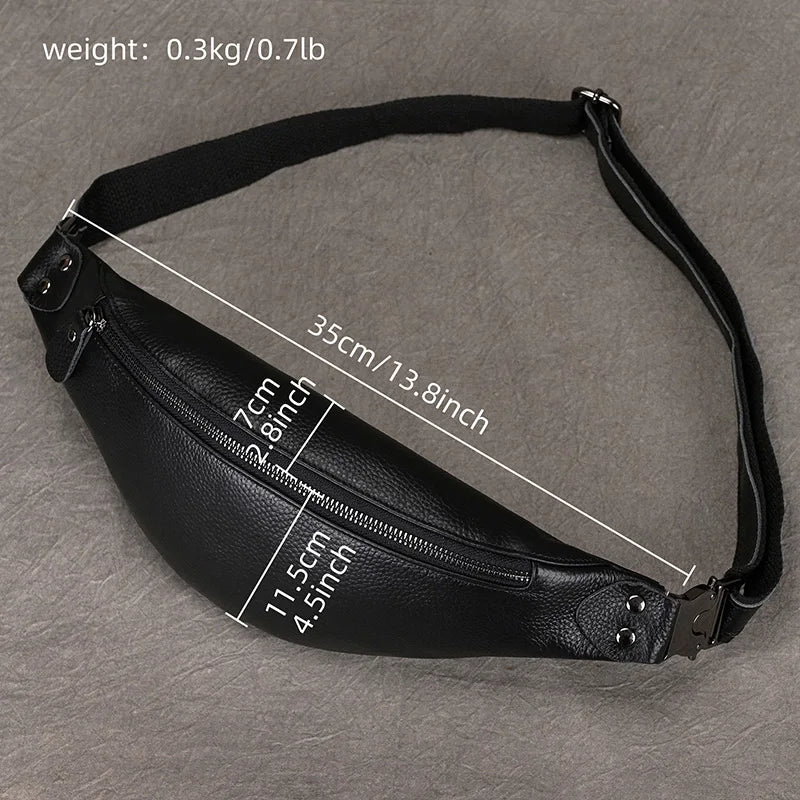 Luufan Crazy Horse Cowhide Leather Waist Bag — Men's Mini Travel Fanny Pack & Phone Pouch