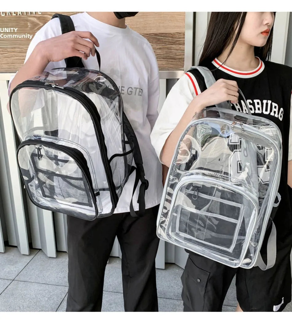 Large Capacity Transparent PVC Backpack – Waterproof School & Travel Bag for Students