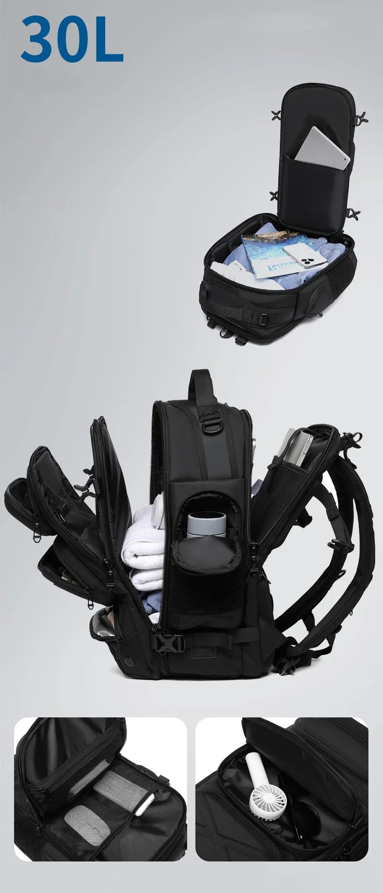 Ozuko Men's Waterproof Travel Backpack | Large Capacity Laptop Bag with Shoe Compartment