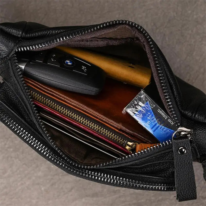 Newsbirds Men's Genuine Leather Chest Bag — Vintage Crossbody Sling & Outdoor Belt Pouch