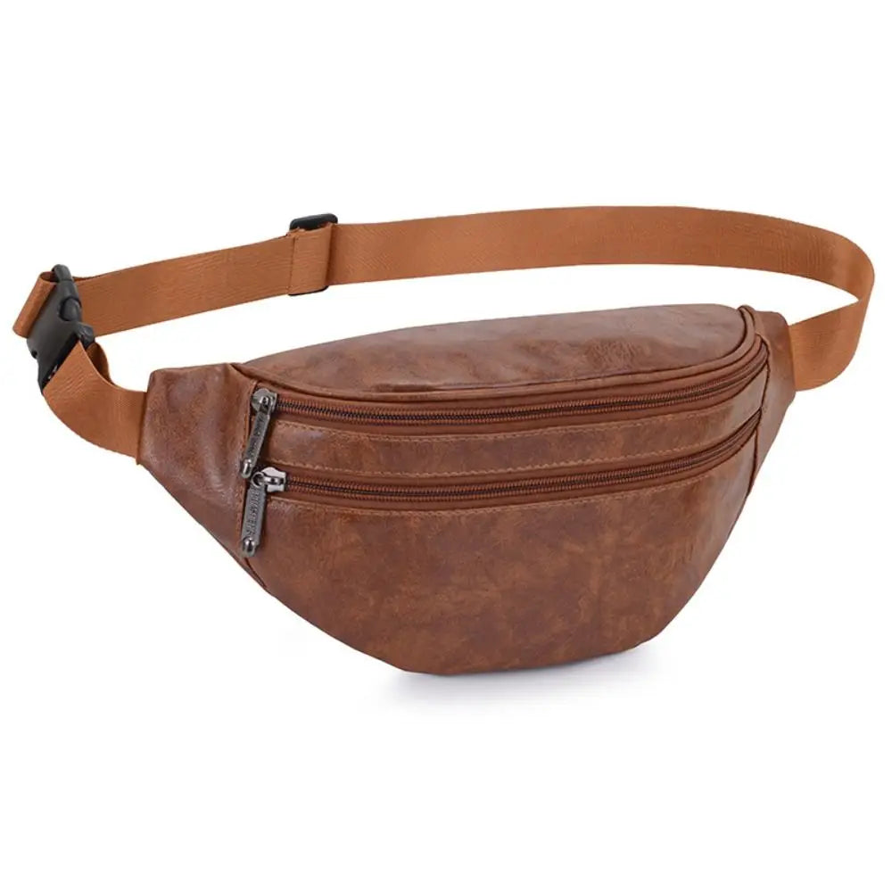 Men's Vintage PU Leather Waist Bag — Retro Fanny Pack & Crossbody Chest Bag