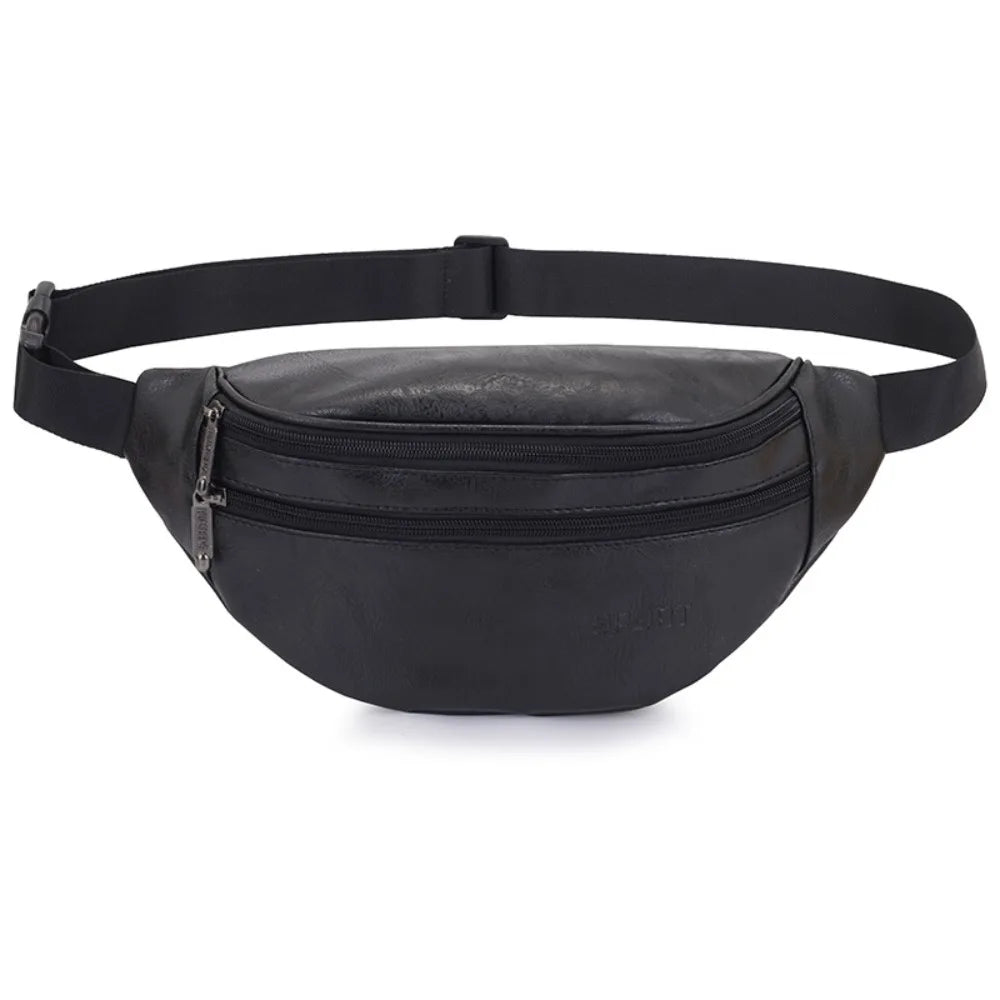 Retro Vintage Men's PU Leather Waist Bag — Multi-Pocket Fanny Pack & Crossbody Chest Bag