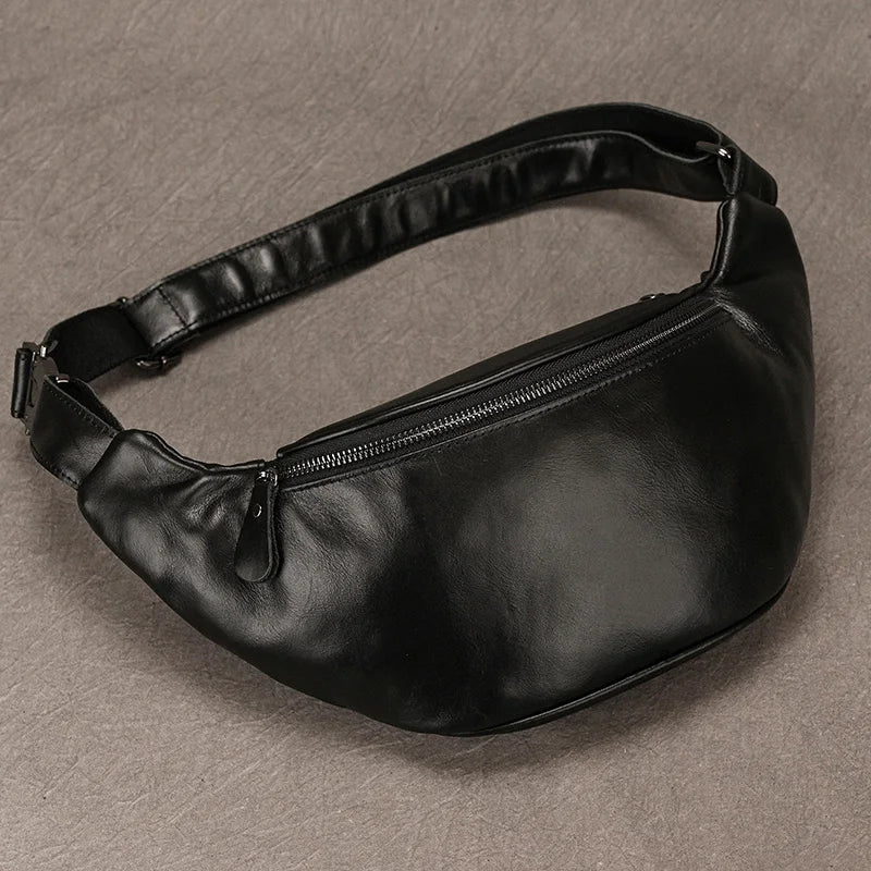 Newsbirds Men's Genuine Leather Chest Bag — Vintage Crossbody Sling & Outdoor Belt Pouch