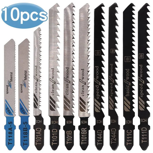 PINTUDY 10-Piece HSS Jig Saw Blades Set – Fine & Coarse Teeth for Wood, Metal & Plastic Cutting Machines